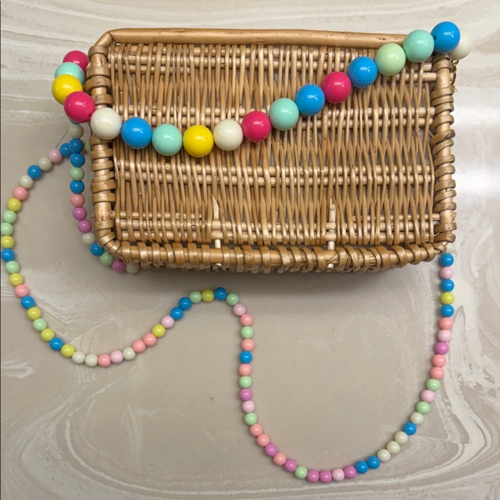 Wicker Colorful Pastel Beaded straps bag //